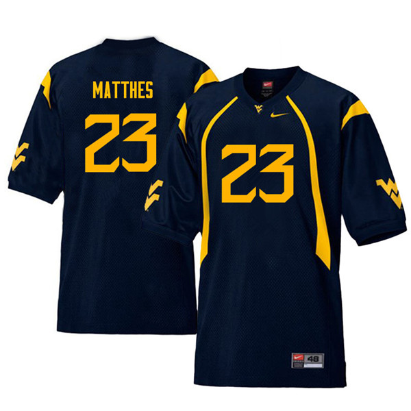 Men #23 Evan Matthes West Virginia Mountaineers Throwback College Football Jerseys Sale-Navy - Click Image to Close